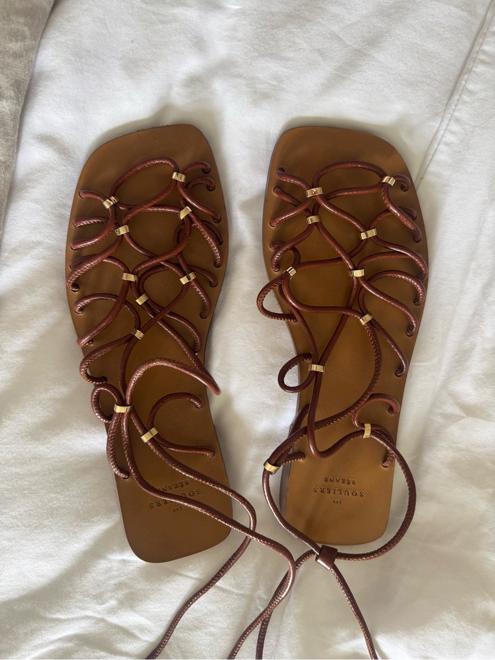 Sezane lace up leather sandals size 40